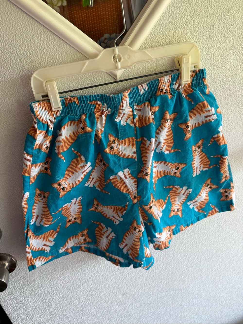 Women’s Teal Orange Cat-Print Pajama Shorts